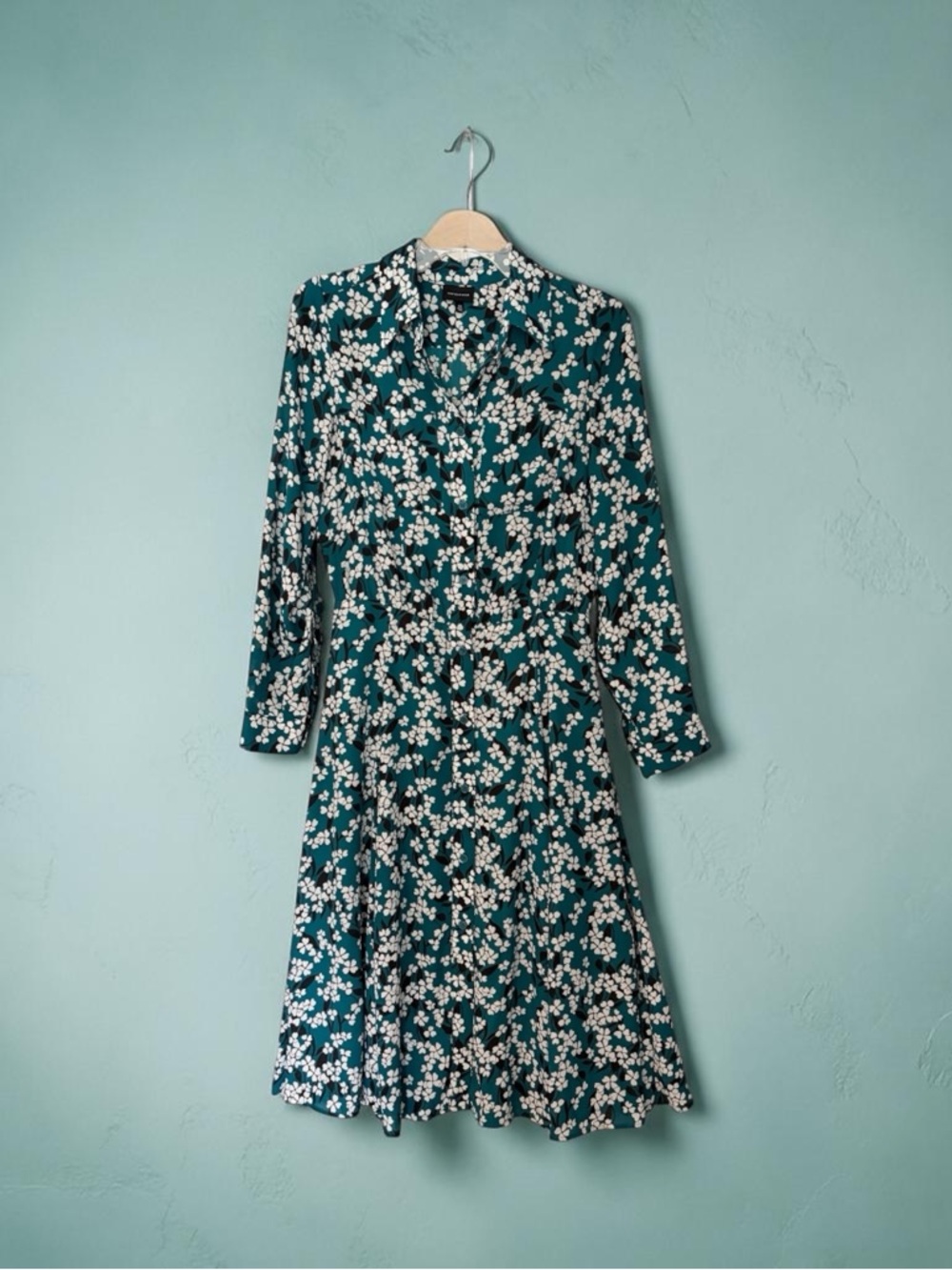 New Who What Wear Teal Floral Midi Shirt Dress Womens XS New